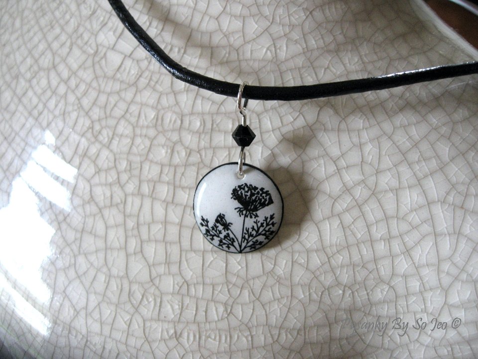 Black & White Queen Anne's Lace Pendant Pysanky By So Jeo